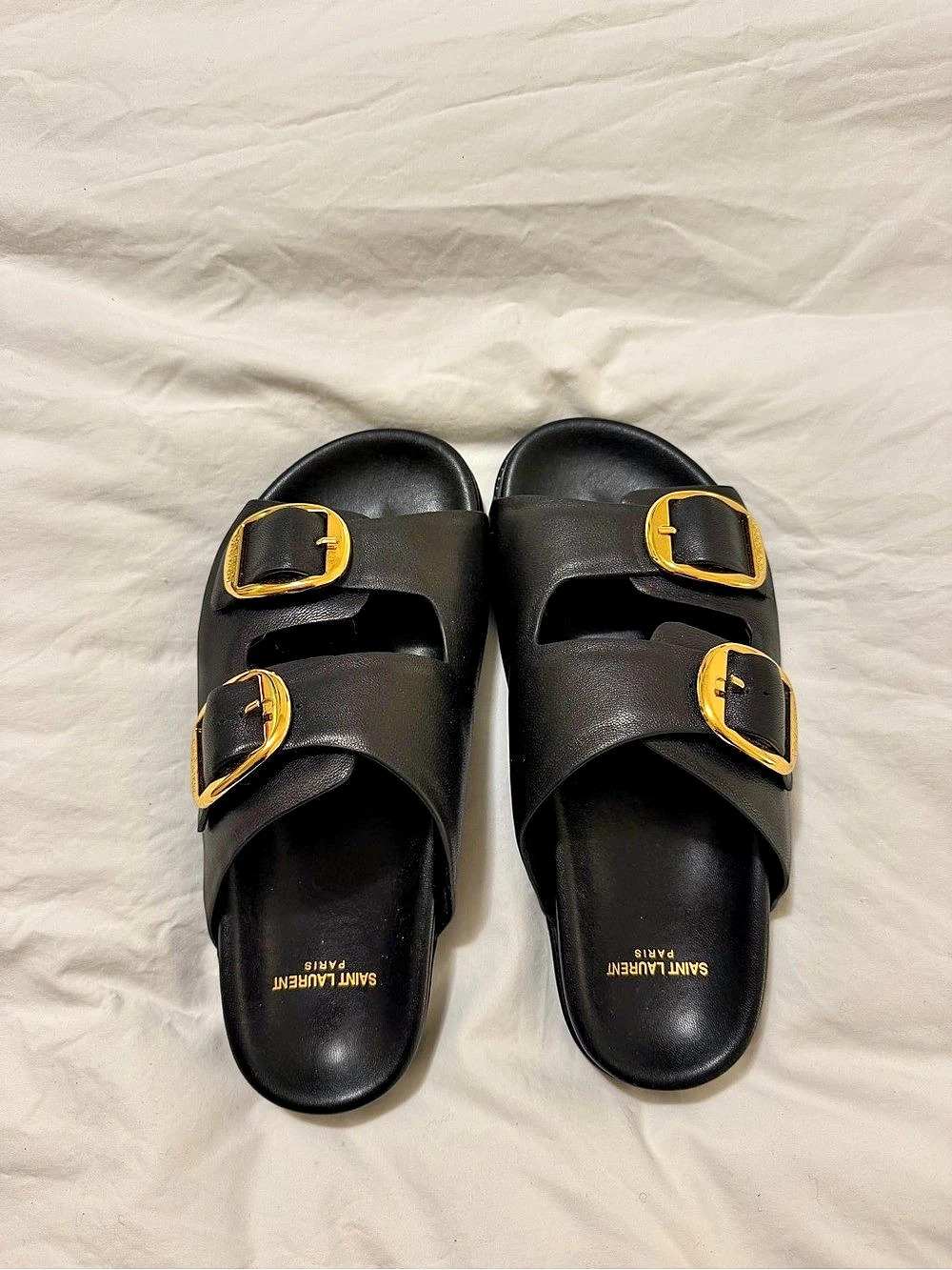 Black leather oversized double buckle sandal size 41 (fits like a 40)